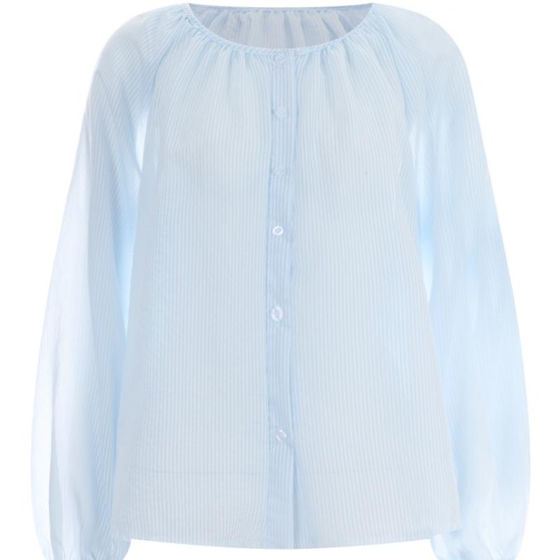Shop Women Banding Round Neck Raglan Sheer Stripe Shirt Blouse Ivory Ean Wbl 1
