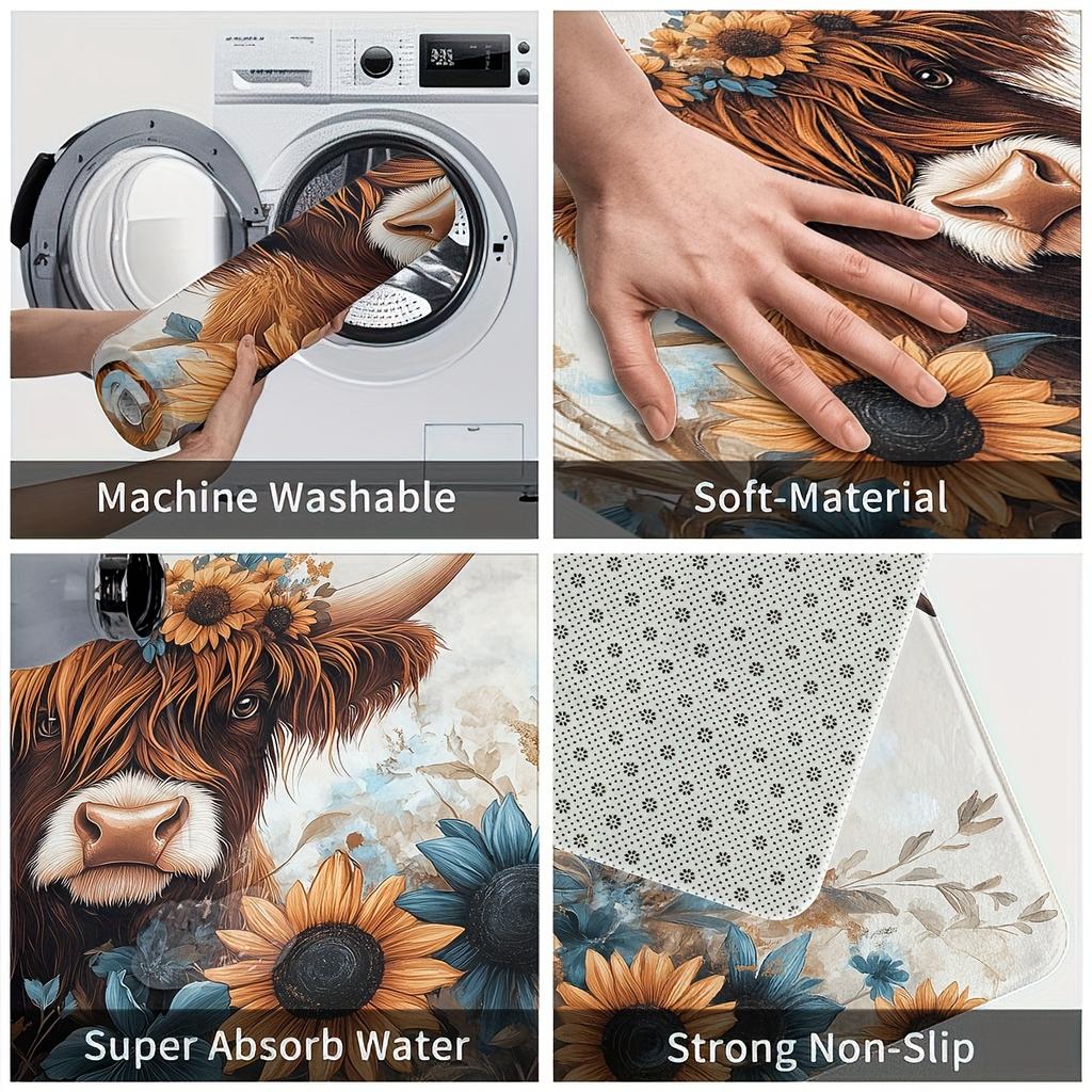 1Pcs Cow Pattern Floor Mat Modern Kitchen polyester Rug, Non-Slip Colorful Indoor Carpet, For Home Bathroom Bedroom Living Room Decor