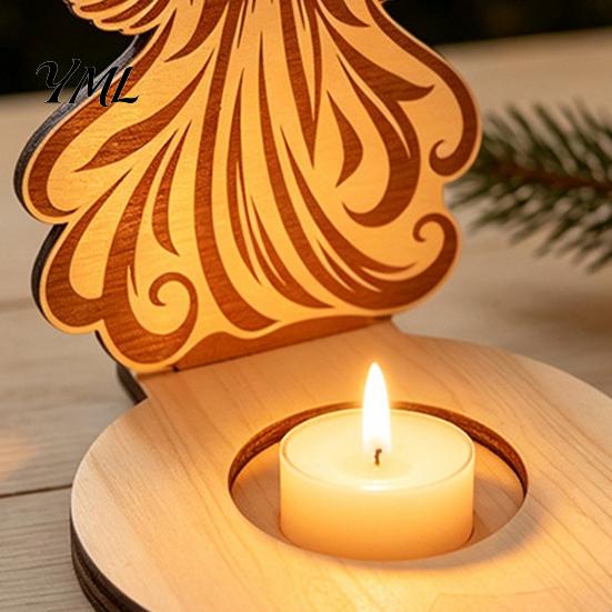 Stable Wooden Base Candle Holder, Praying Angel Tabletop Tealight Stand, Religious Poplar Plywood Ornaments Decorative Candlestick for Mantel, Dining