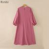 ZANZEA Women Casual Round Neck Long Sleeve Loose Irregular Pleated Blouse