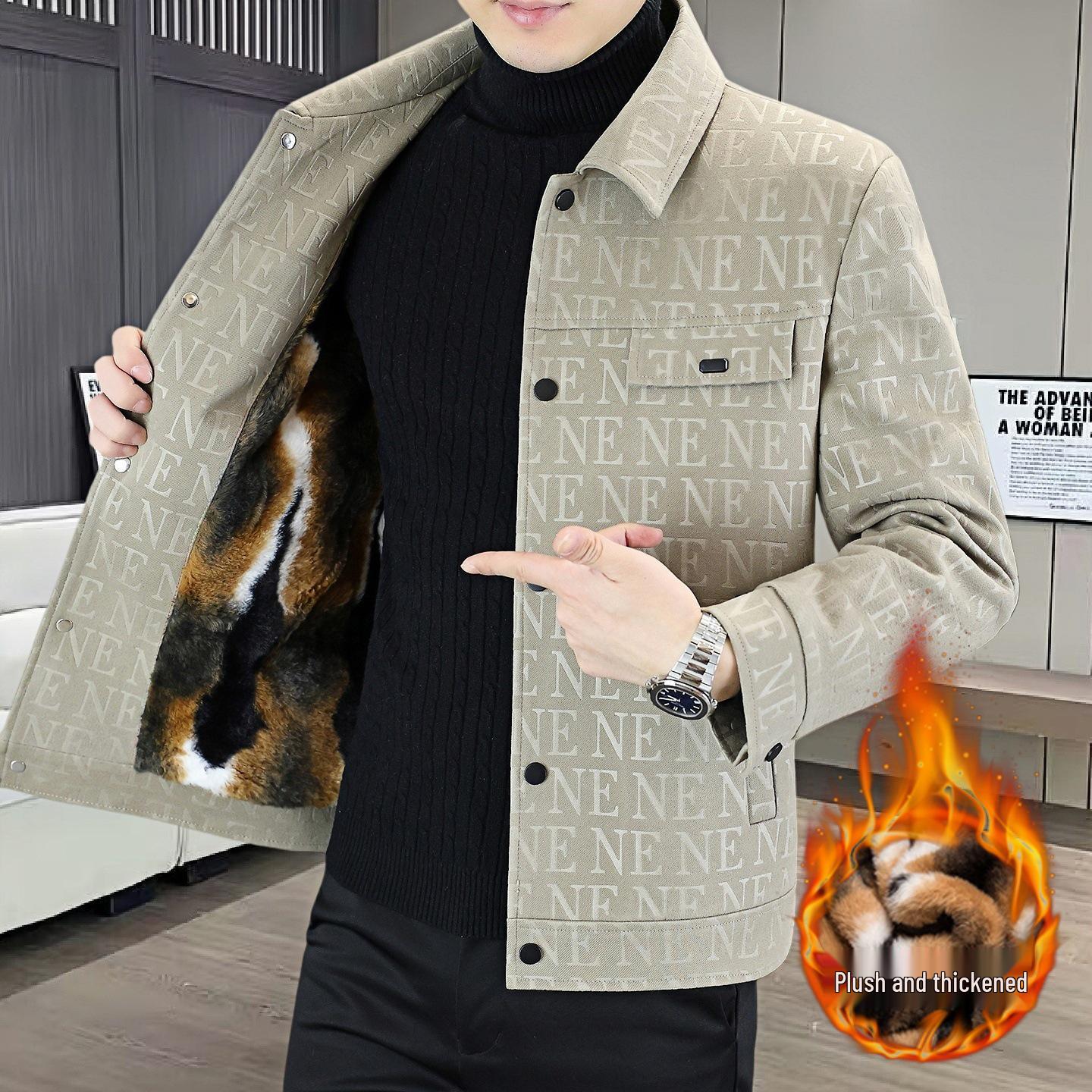 2025 Autumn/Winter Men s Versatile Fashionable Short Lapel Jacket: Young and Middle-Aged Casual Plus Velvet Workwear Style 3XL