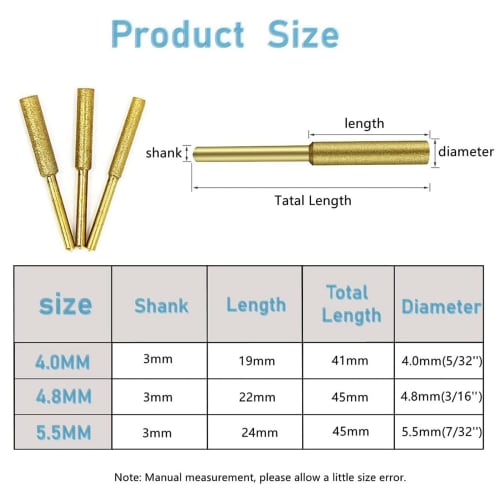 Ahvqevn 10-Piece Electric Chainsaw Sharpening Stone, Deburring File, Titanium-Plated Diamond Sharpening Stone (4.0mm)