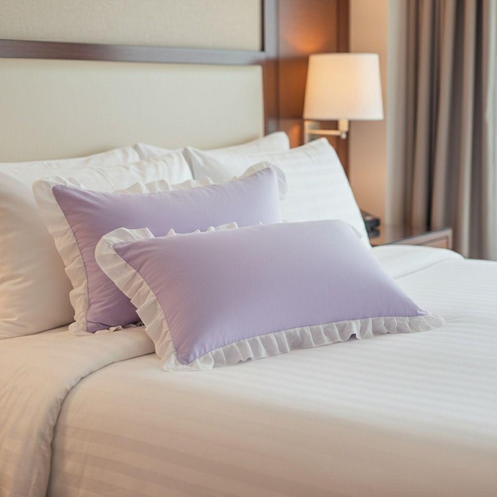 Korean-style Ruffled Edge Princess Pillowcases Stain-resistant Solid Color Sleep Pillow Cover Large Size Rectangular Pillowslip