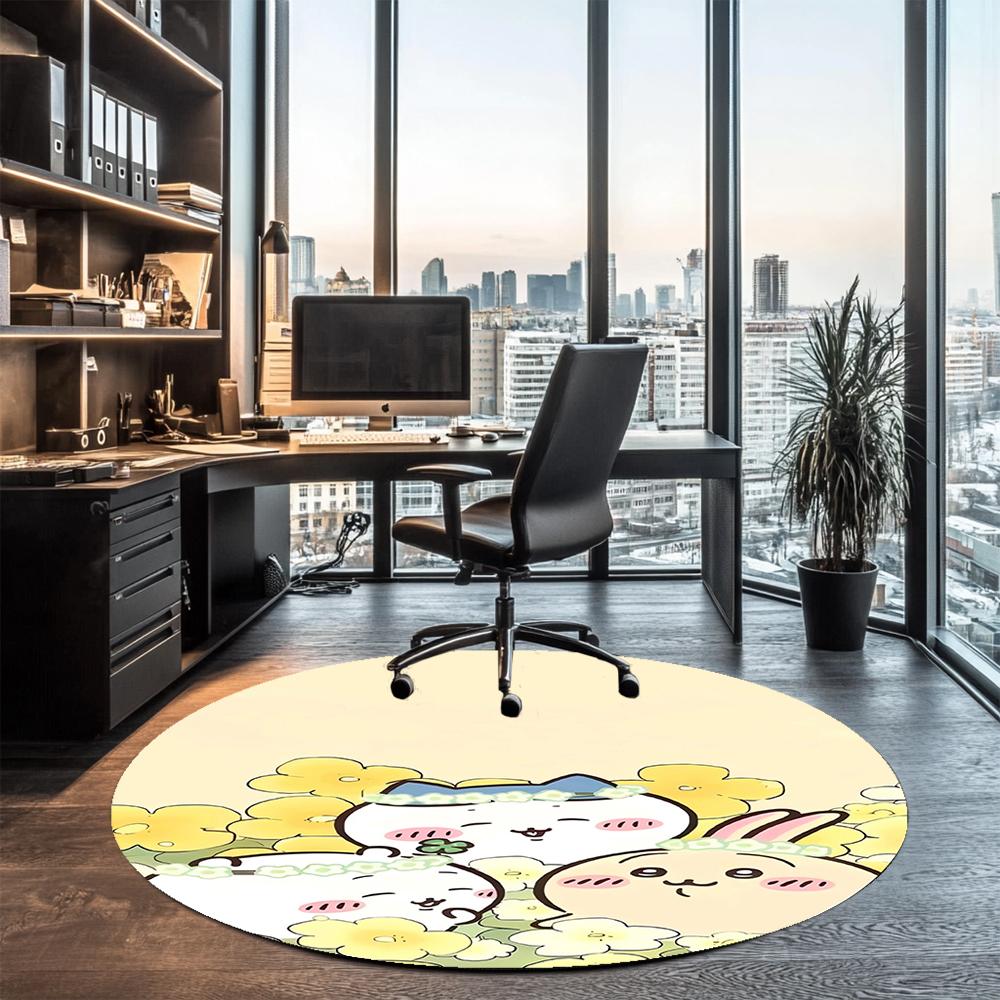 Usagi Printed Round Rug Carpet Chair Rug Area Rug Entryway Doormats,for Office Chair Living Room Bedroom Kitchen Room.