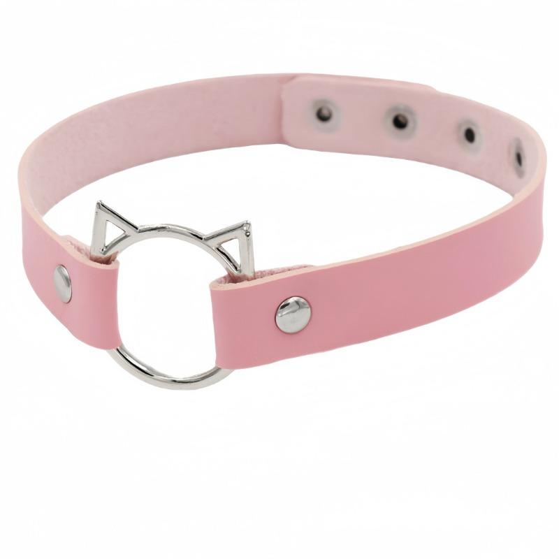 Eco-friendly PU Leather Japanese and Korean Harajuku Punk Soft Girl Cat Head Women's Collar Neck Strap Collarbone Chain Necklace
