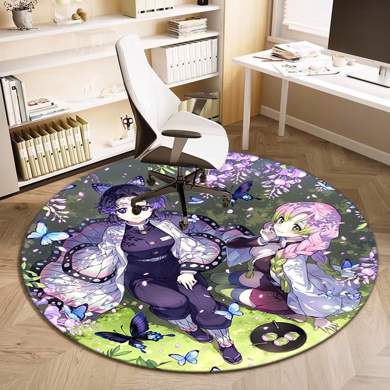 Classic Japanese-style Cartoon Demon Slayer Round Rug, Home Soft Decorative Anti-slip Yoga Mat and Chair Mat, Outdoor Floor Mat Carpet K10
