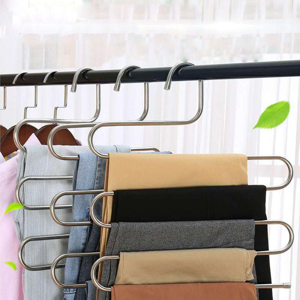 Raft pentru pantaloni, multi-funcțional, magic în formă de S, din oțel inoxidabil, agățat pentru pantaloni.