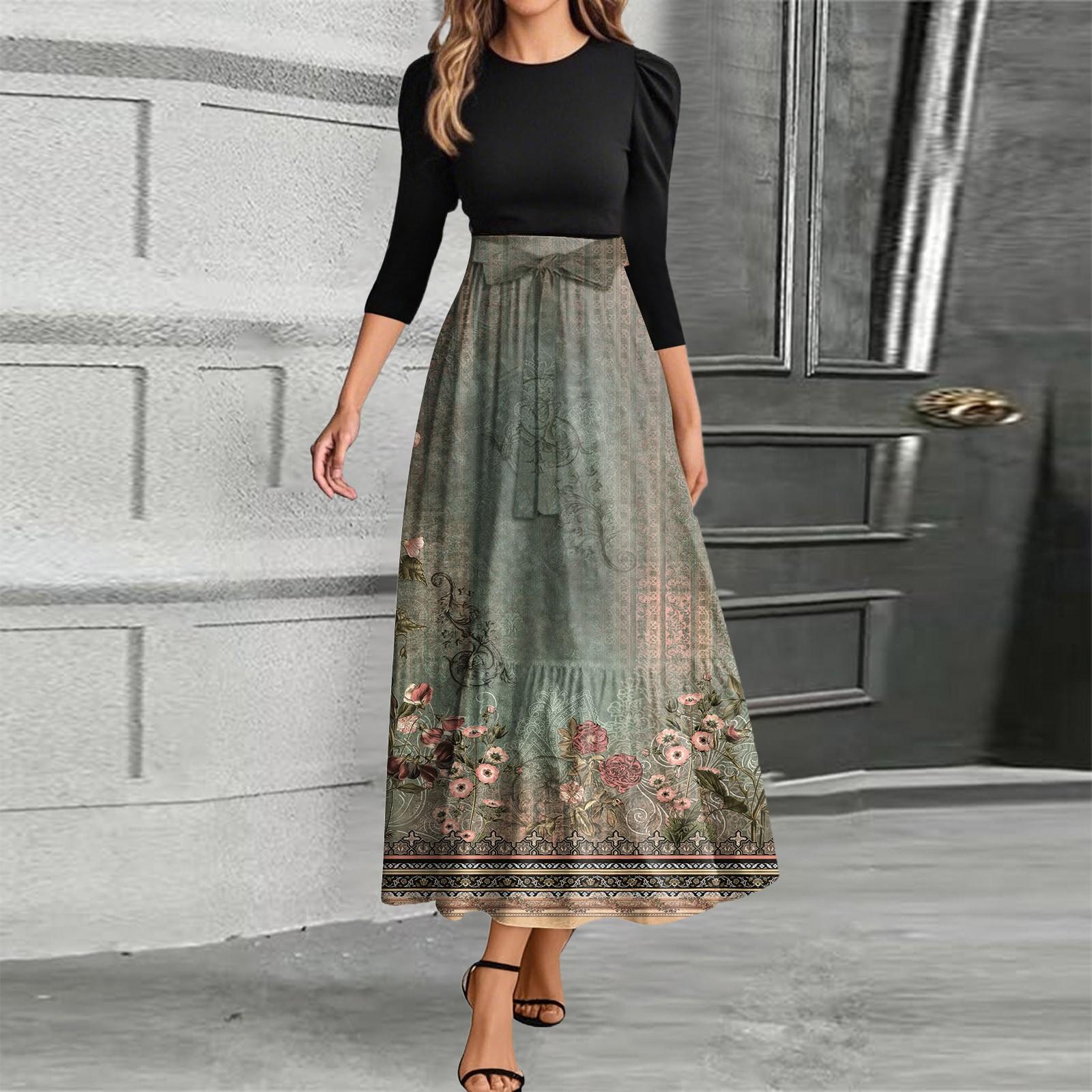 

Женское модное повседневное платье с поясом и круглым вырезом, цветочной вышивкой, элегантное, темпераментное, с рукавами три четверти M