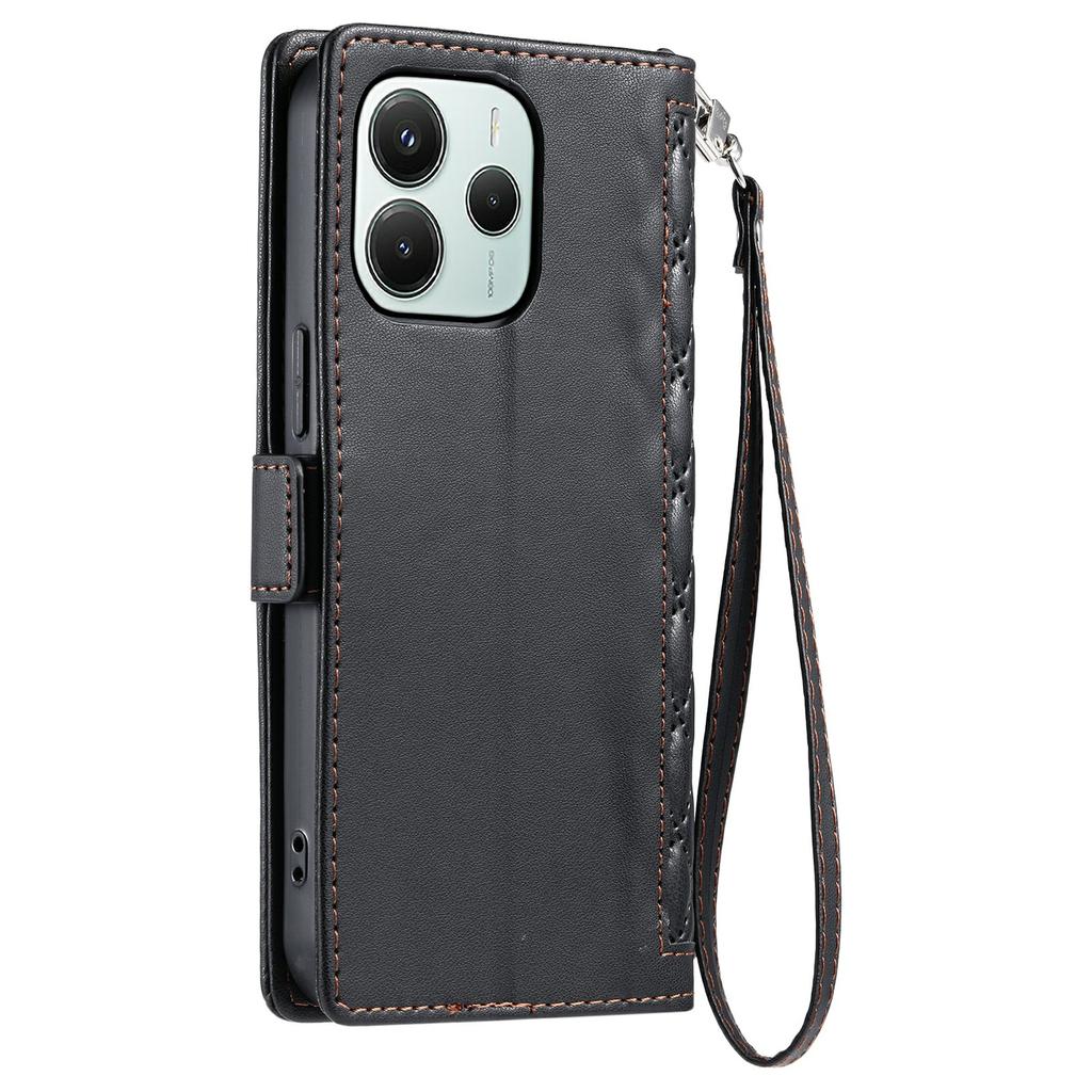 For Xiaomi Redmi Note 14 5G Leather Case Rhombus Texture Wallet Stand Phone Cover with Wrist Strap