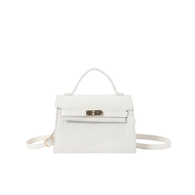 Street Chic Pu Leather Grid Pattern Small Square Bag With Lock Buckle Closure белый