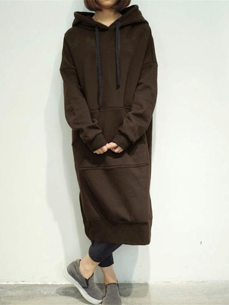 Plus Size Women's Solid Color Long-Sleeve Casual Sweatshirt and Windbreaker Coat
