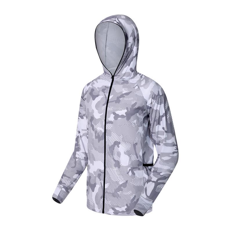 Camouflage Quick-Dry Breathable Hooded Long Sleeve Fishing Apparel with Sun Protection