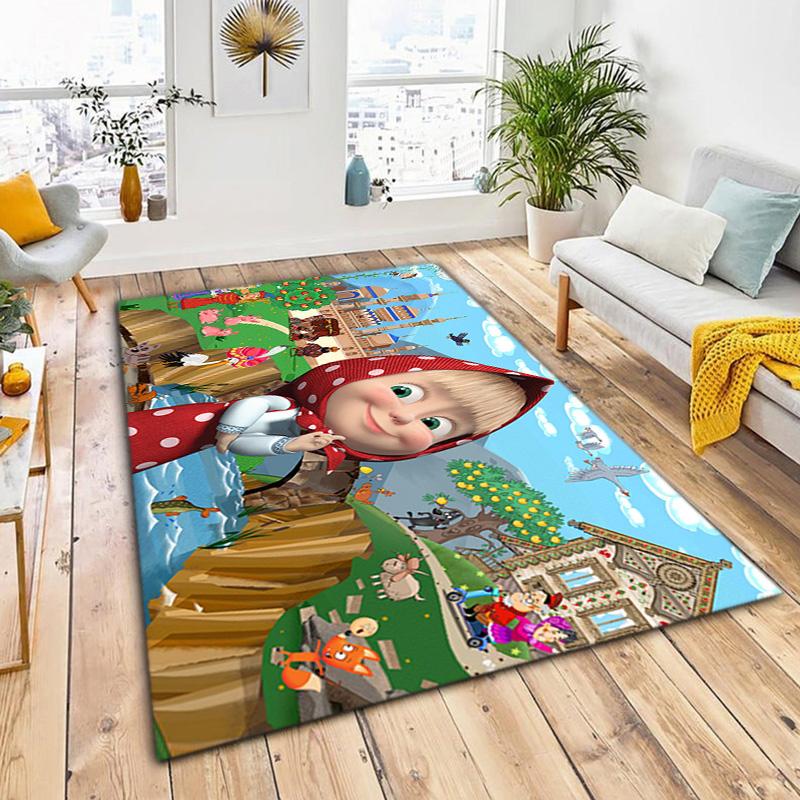 Russian animation Masha and the Bear Fairy Tale Cartoon Carpet Soft Home Living Room Bedroom Door Mat Outdoor Picnic Ground Mat rug T6