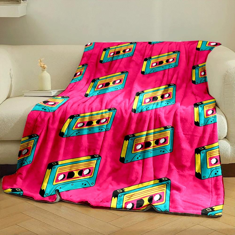 Retro Cassette Tapes In Teal, Yellow, and Pink Arranged Diagonally. for All Seasons Blanket Lunch Break Throw Gift