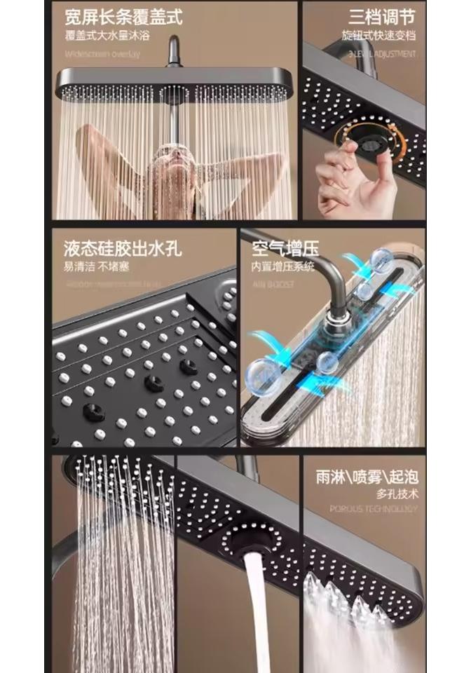 19 Inches Super Big Panel Large Flow Supercharge Ceiling Mounted Shower Head Set 3 Modes High Pressure Water Saving Showerhead