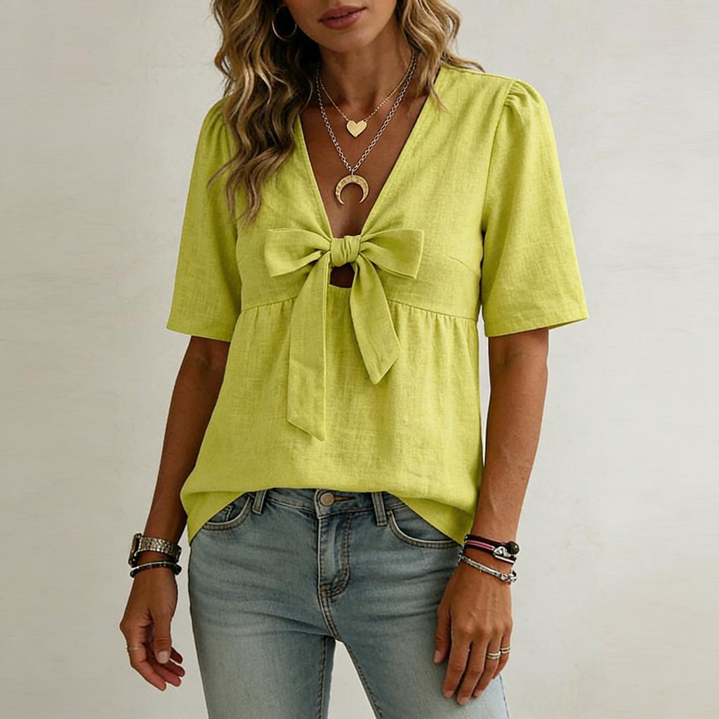 Women's Short-sleeved -color V-neck Stylish Top