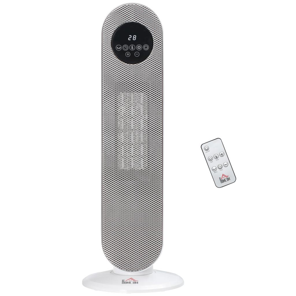 Przenośny grzejnik z termowentylatorem, oscylacyjny, ceramiczny, 15-40 stopni C, z pilotem, 1300/2000 W, 21 x 21 x 63,5 cm