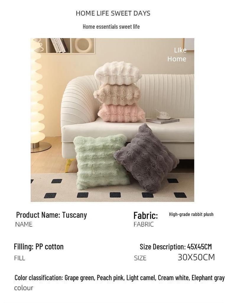 Luxusní béžový plyšový zádový polštář z umělé králičí kožešiny pro pohovku a ložnici