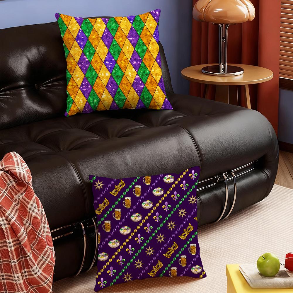 Happy Mardi Gras 2026 Pillow Case Bedroom Sofa Living Room Backrest Decoration Square Cushion Nap Time