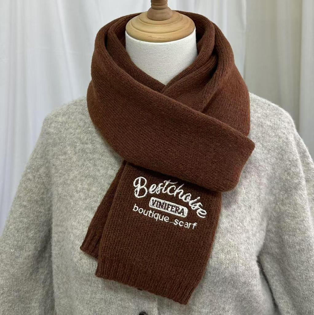 Korean Style Embroidered Cashmere Scarf - Women's Winter Warm Knitted Snood