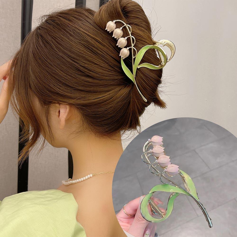 Pince à cheveux fleur Muguet en alliage pour femmes Tempérament Pince requin Crabe Mode Épingle à cheveux d'été Pince à cheveux Coiffure coréenne