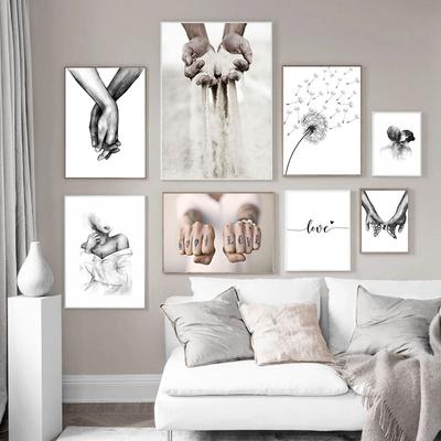Black White Romantic Hand In Hand Poster Print Canvas Painting Modern Love Quotes Wall Art Picture for Couples Lovers Room Decor