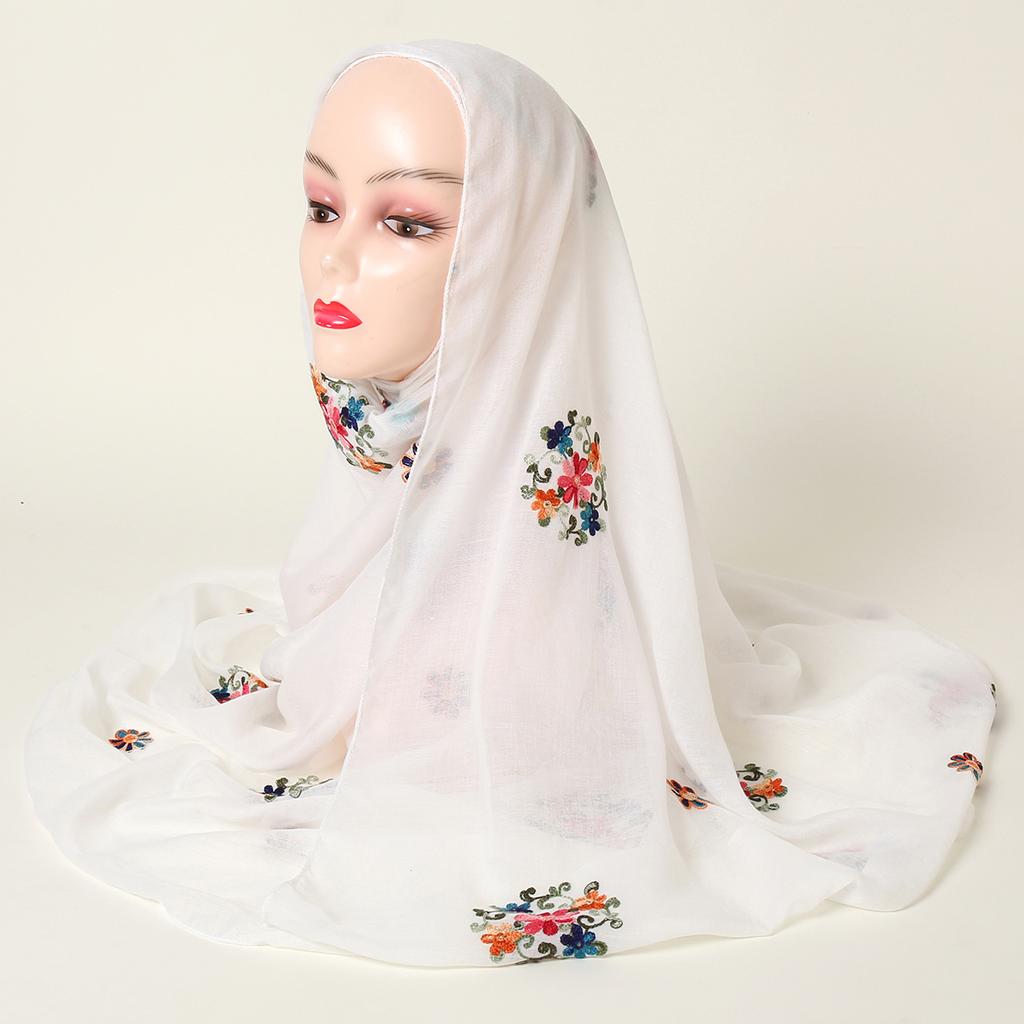 New Embroidery Cotton Hijab Scarf For Women Foulard Elegant Flower Long Scarf Headscarf Wraps Bandana Muslim Hijab Shawl Travel