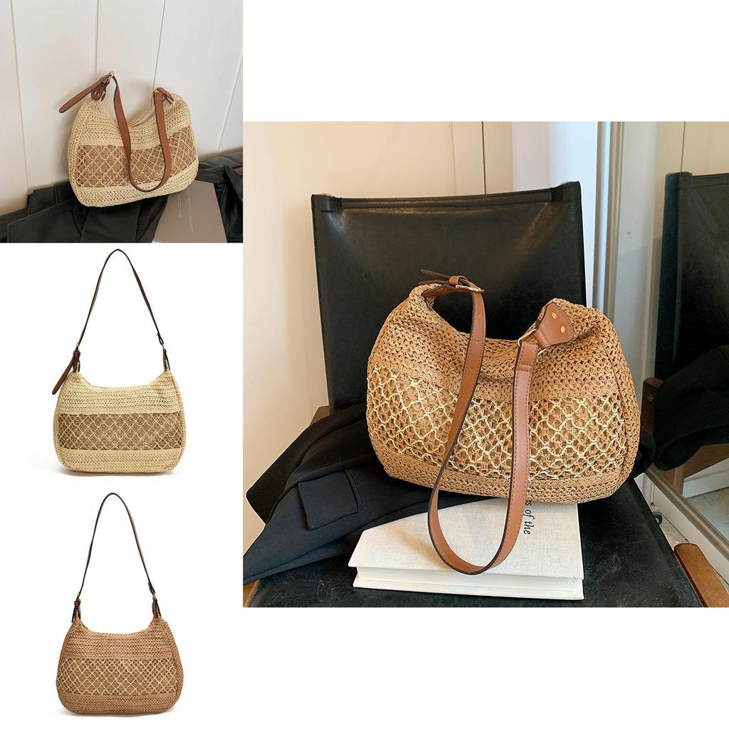 Casual Straw Shoulder Bag With Polyester Lining For Spring Outfits