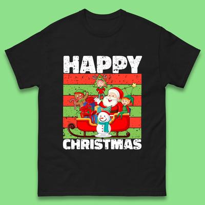 Christmas Santa Claus And Friends On Sleigh Ride Mens T Shirt Womens Tops Tees