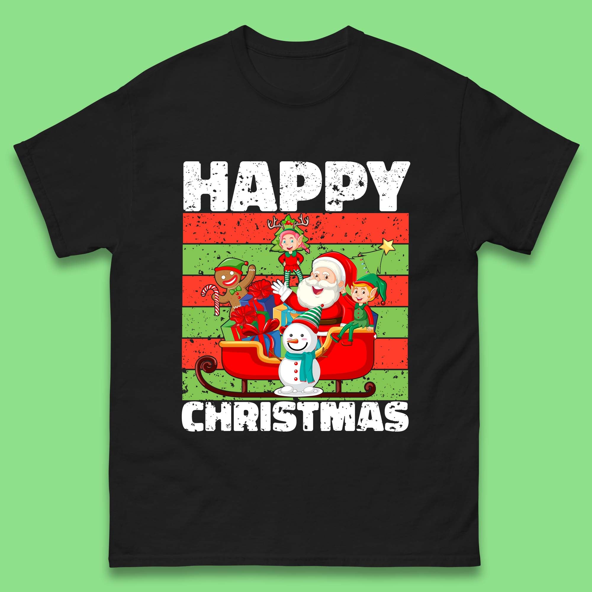 Christmas Santa Claus And Friends On Sleigh Ride Mens T Shirt Womens Tops Tees 3XL