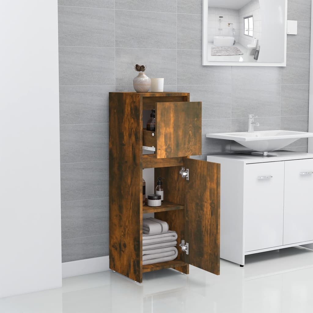 Schlichter Badezimmerschrank mit 1 Tür, 2 Ablagefächern und 1 Schublade, geeignet für verschiedene Räumlichkeiten, 30x30x95 cm