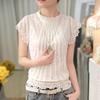 Summer Casual Solid Blouses for Women Petal Sleeve Floral Lace Tops Sweet Chiffon O-neck Short Shirts Elegant