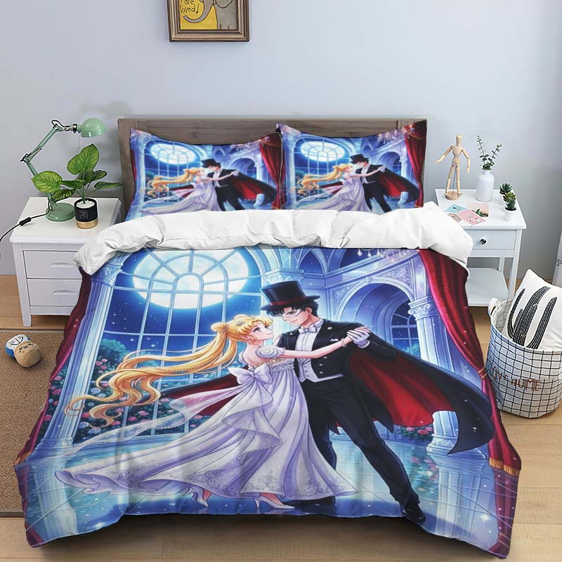 This three-piece bedding set, themed around the classic anime "Sailor Moon," features soft and comfortable duvet and pillowcases