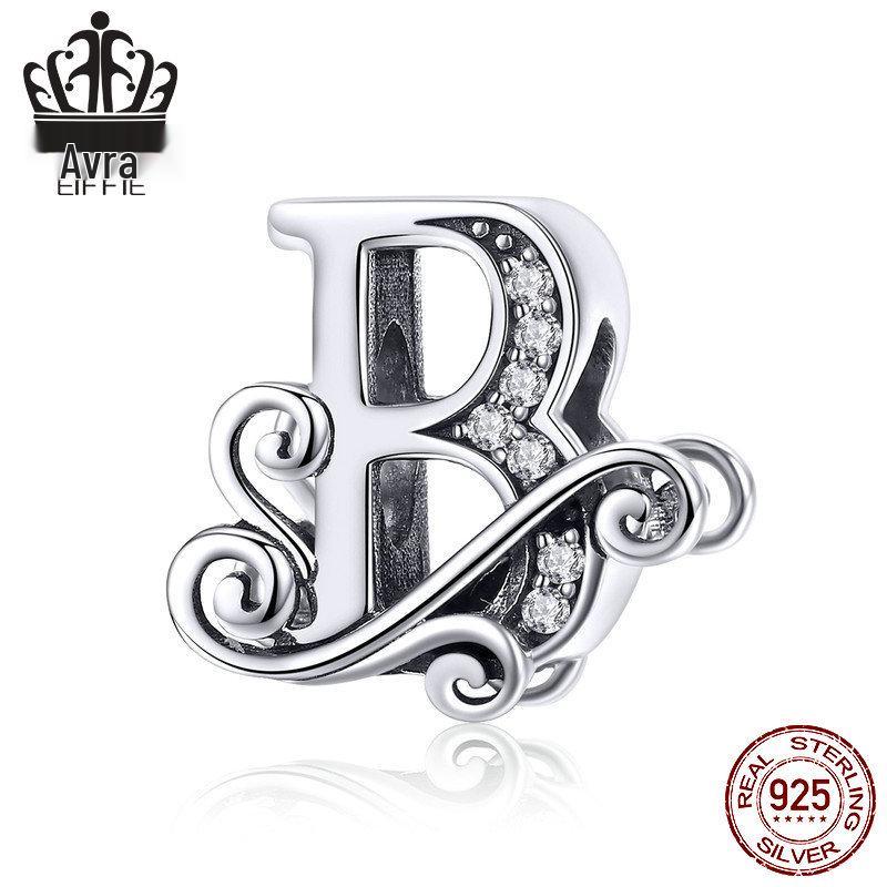Avle 925 Sterling Silver English Letter Beaded Bracelet Beads