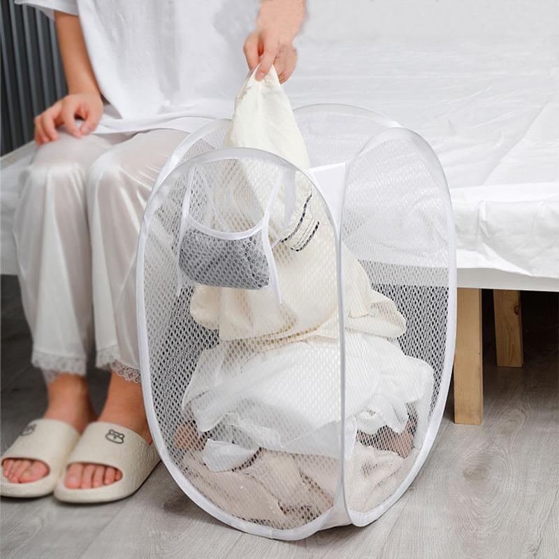 Zusammenklappbarer Sortierkorb für schmutzige Wäsche, Waschrahmen, Badezimmertuch, Netz-Aufbewahrungstasche, Rahmen, Eimer, Wäsche-Organizer, Aufbewahrungstasche
