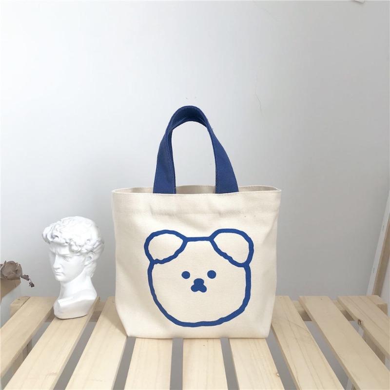 New Cartoon Bag Bear Handheld Bento Bag Cute Student Canvas Bag Portable Women's Literary Canvas Bag