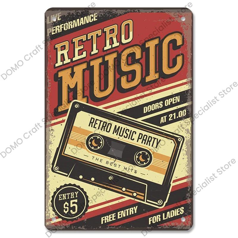 Retro Music Metal Tin Signs - Ideal for Music Party! Features CD, Radio, Guitar. Decor for Bar, Club, Living Room.