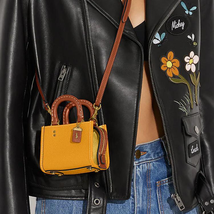 Coach Rogue 11 Solid Color Carriage Tag Pebble Leather Square Shoulder Crossbody Mini Bag Women Bags Orange-Yellow CI808-B4SZ9