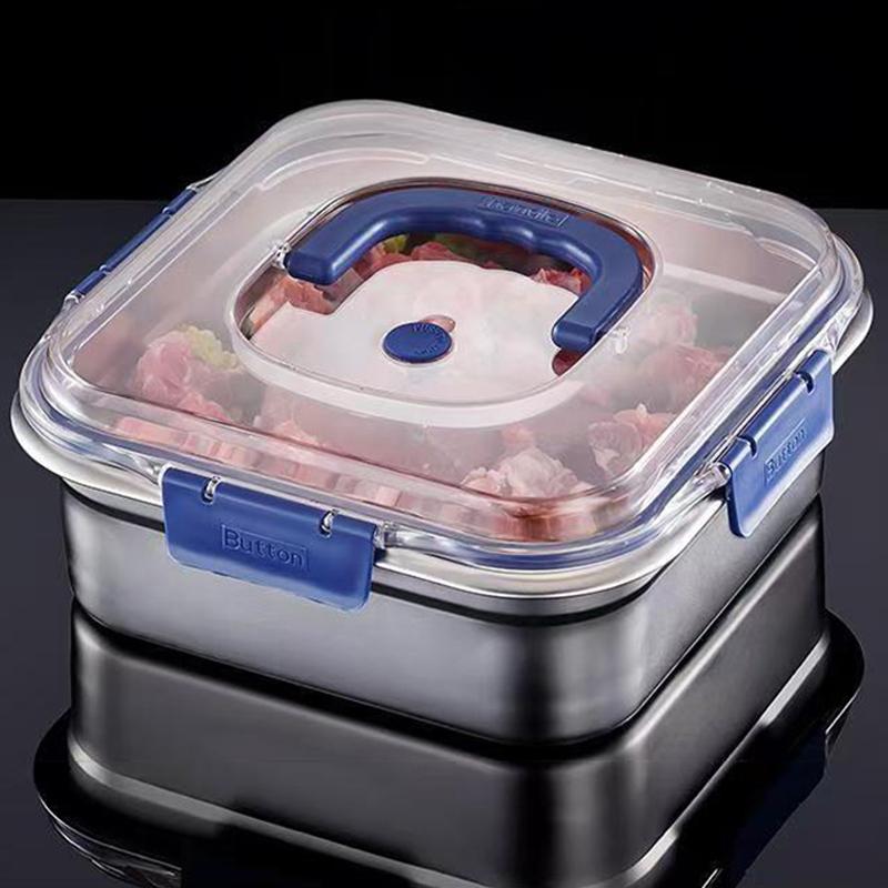 Large Capacity Stainless Steel Crisper With Handle Airtight Lid Leak-Proof Lunch Box Rectangular Fresh-Keeping Box Refrigerator