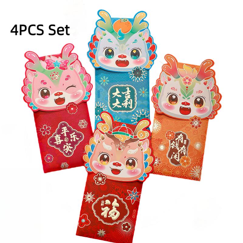

2024 Year Dragon Red Packet Chinese New Year Cartoon 3d Luckymoney Bag Paper Style H