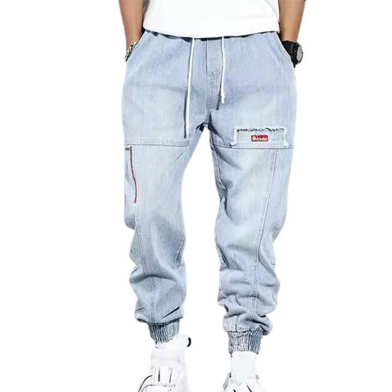 

2026 Men s Jeans Drawstring Boy Jeans Great Wear-resistant Ankle-banded Leisure Spring Pants S светло-синий