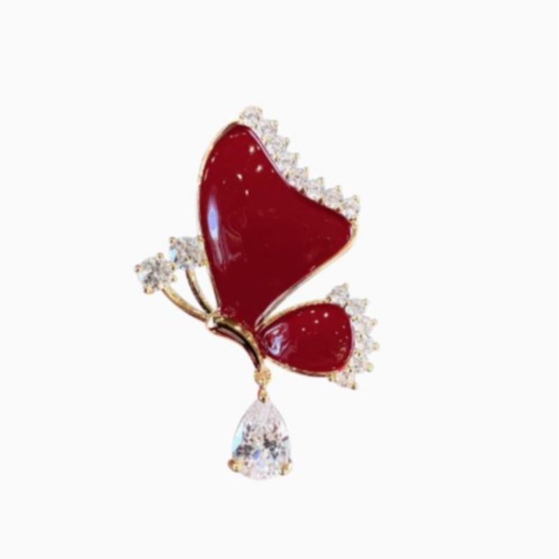 Fashionable Butterfly Enamel Gemstone Brooch, Anti-exposure Pin for Women, Metal Button To Fix Clothes, Wedding Party Gift