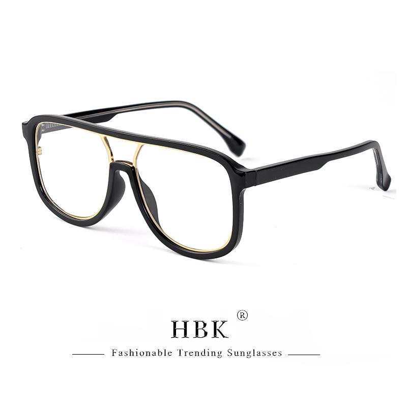 HBK Retro Simple Unisex Anti Blue Light Glasses Personalized Flat Double Bridge Frame Design Glasses Frame Ideal for Gifts