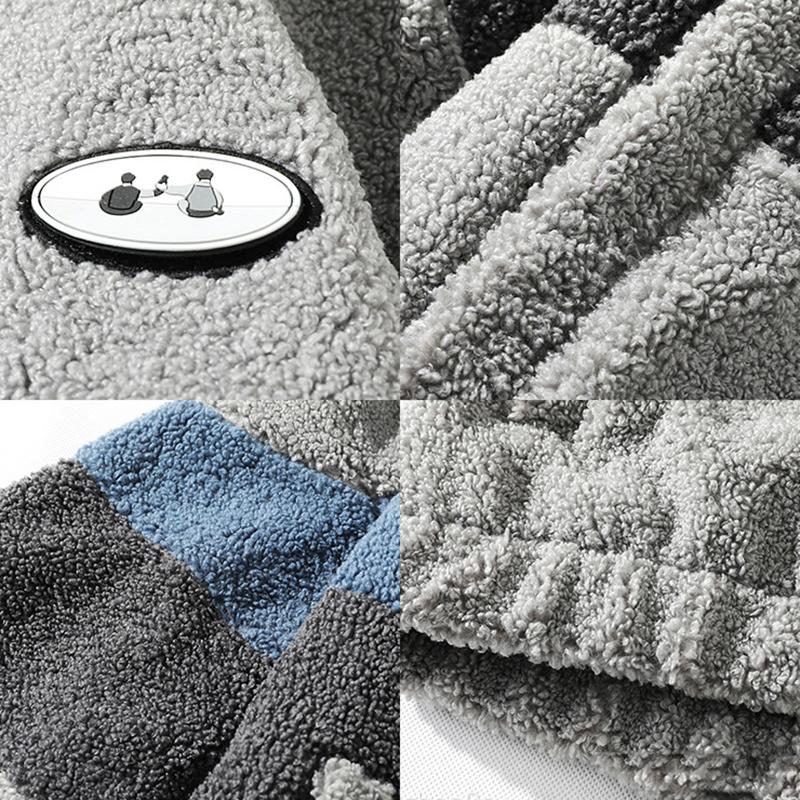 Autumn Winter Boys Warm Plush Color Contrast Panel Zipper Jacket Coat Casual Birthday Party