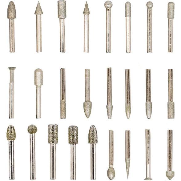 20pcs Diamond Burrs Set, 1/4 inch/6mm Shank, 120 Grit, Diamond Carving Bits Mounted Points, Grinding Burrs, 5pcs Diamond Burr Set - 1/4" Shank, 50