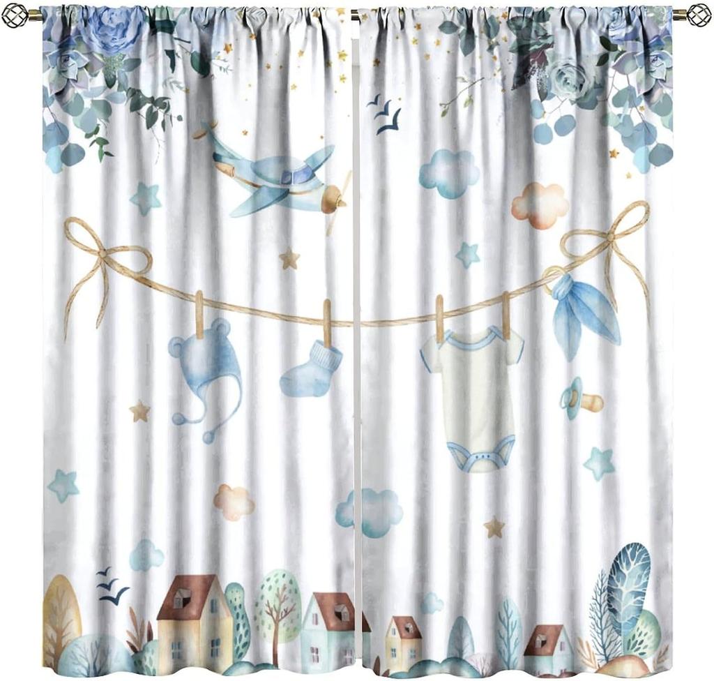 Kids Safari Animals Curtains Tropical Jungle Adventure African Lion Elephant Monkey Print Window Drapes Baby Curtain Polyester