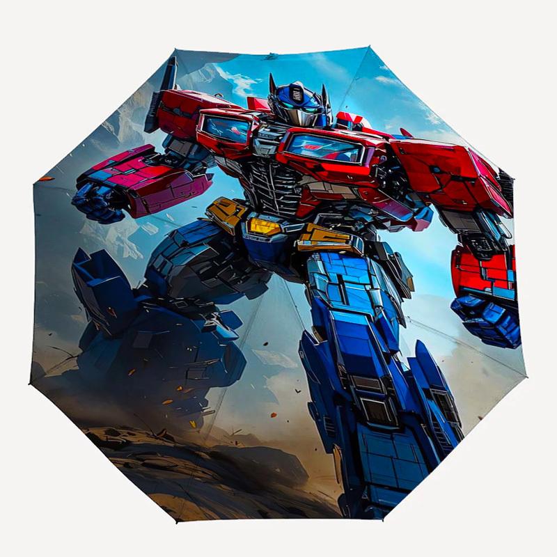 Transformers, Optimus Prime Themed Automatic Opening and Closing Umbrella, Compact Travel Umbrella, Lightweight and Portable, Suitable for B