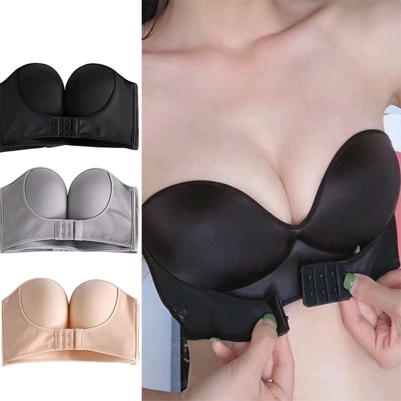 Strapless Front Buckle Lift Bra for Women Strapless Wirefree Push Up Non Slip Invisible Bra