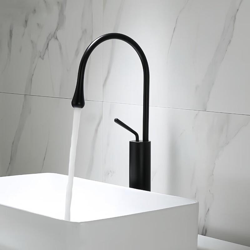Высокий черный смеситель для раковины в ванной комнате TLXT