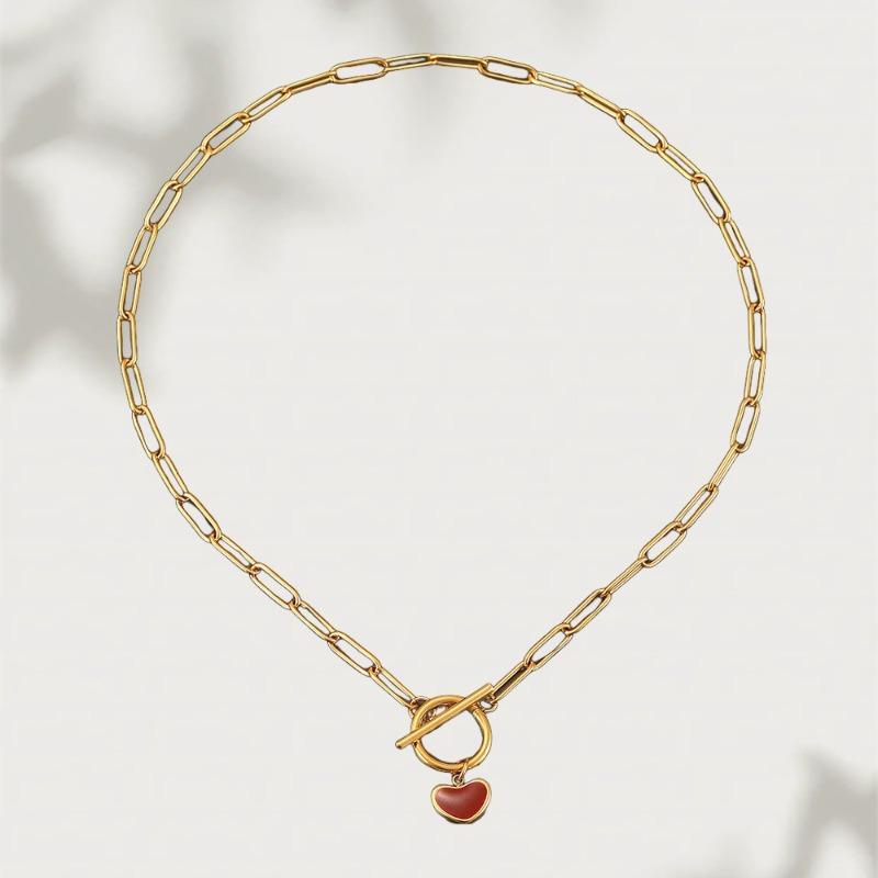 Stainless steel heart necklace and earring set - heart-shaped new year jewelry - 18k gold plated